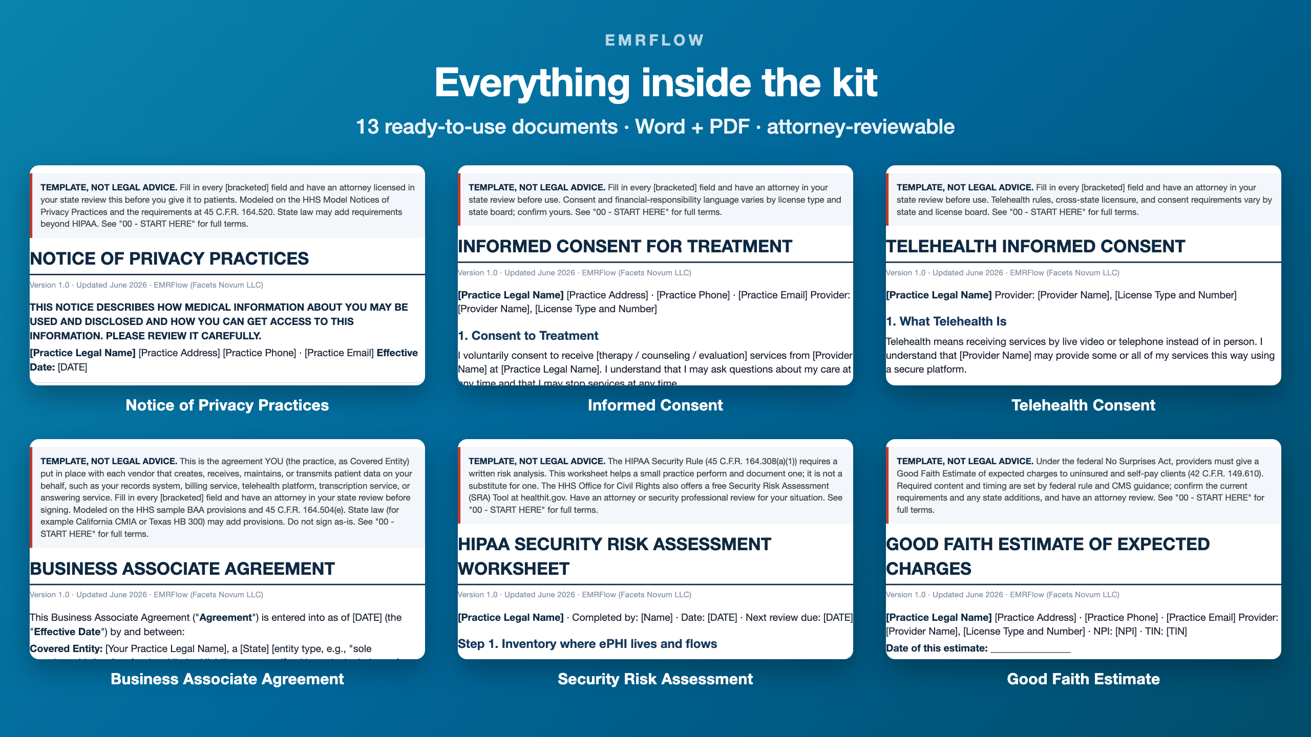 Preview of the documents inside the kit