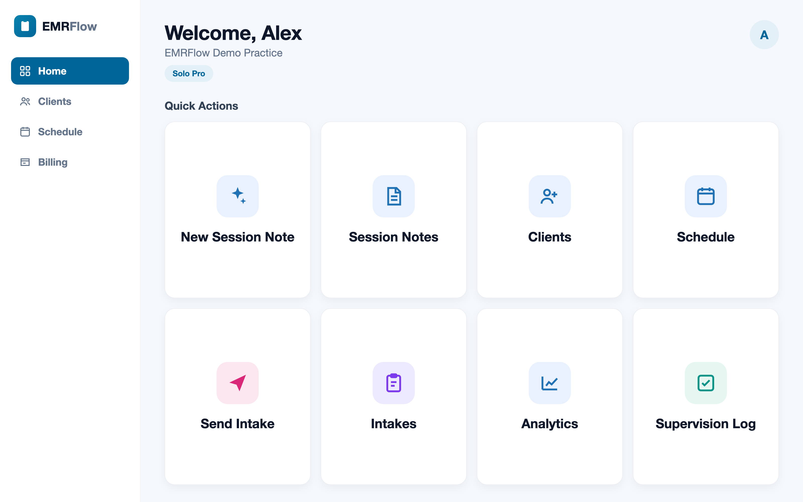 EMRFlow Solo dashboard